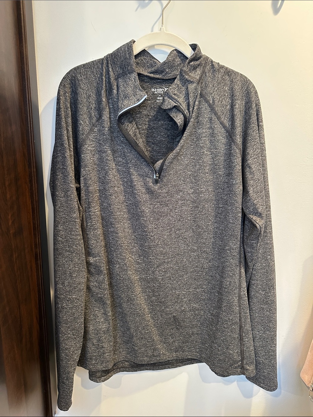 Old Navy Women's Heather Charcoal Quarter-Zip Long Sleeve Top